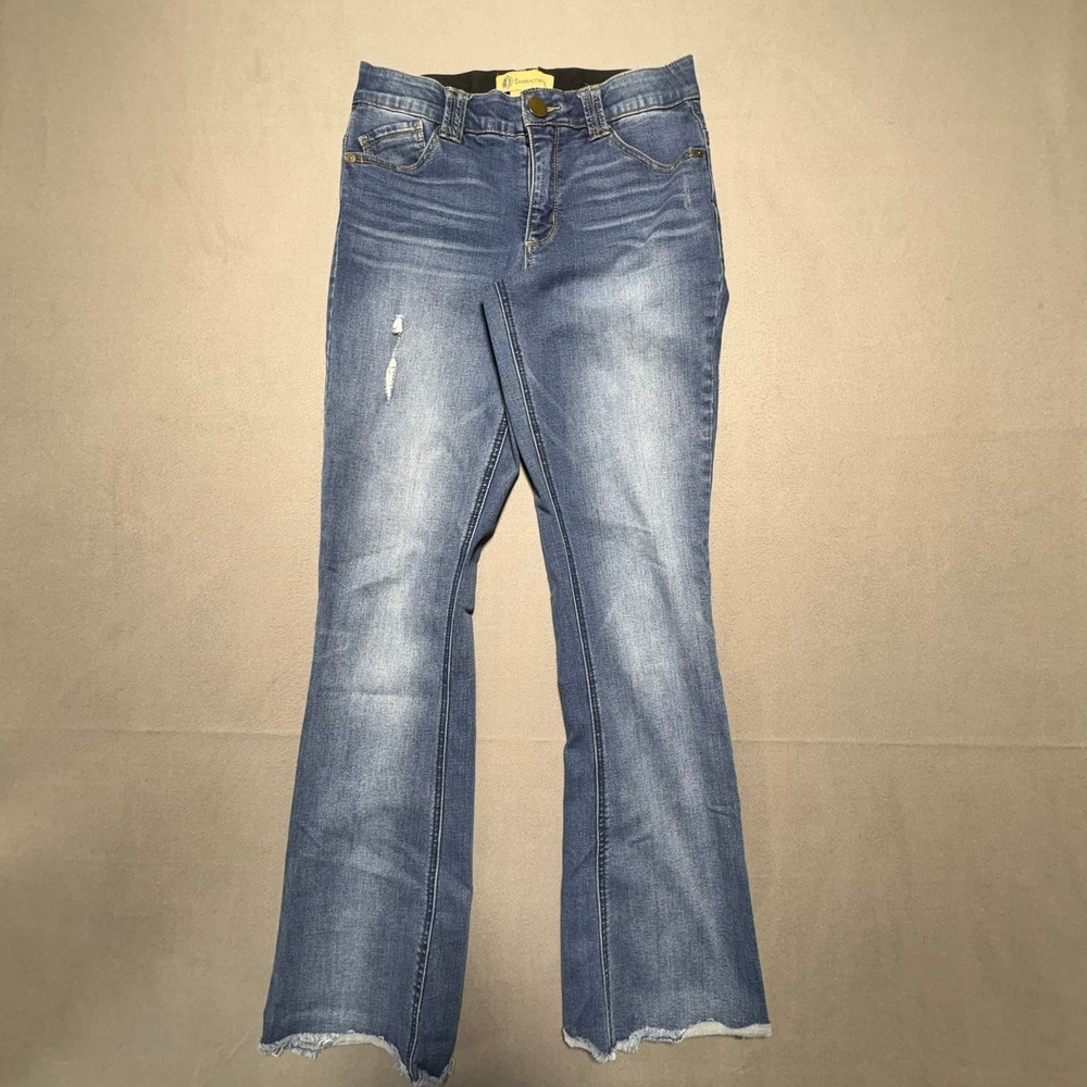 Democracy Ab Technology Blue Bootcut Jeans Frayed Hem Distressed Size 6
